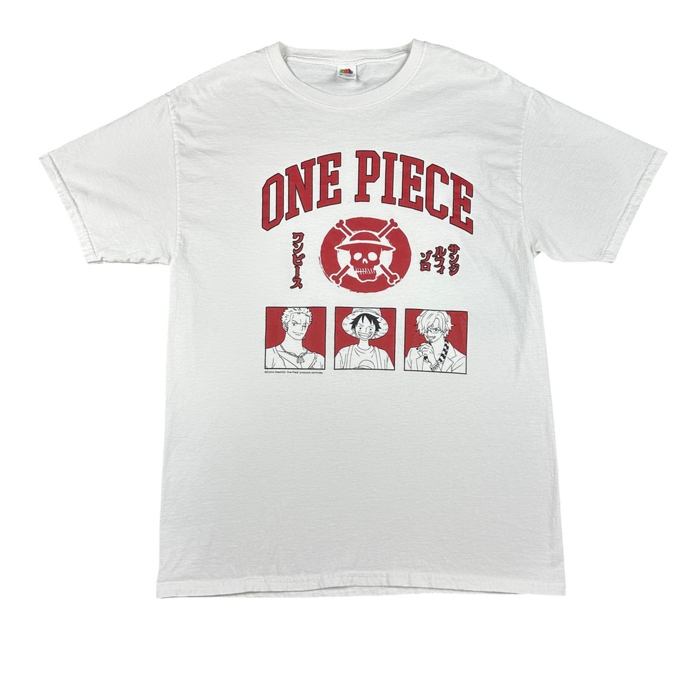One Piece Anime T-Shirt Mens Medium White Luffy Zoro Sanji Monster Trio Graphic